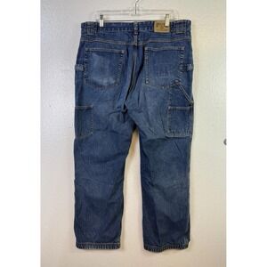 Duluth Trading Carpenter Jeans Mens 38x30 Relaxed Distressed Blue Denim Grunge